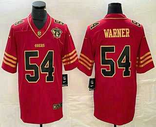 Mens San Francisco 49ers #54 Bobby Wagner Red 75th Patch Golden Edition Stitched Nike Limited Jersey